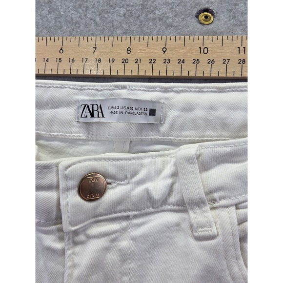 Zara Womens White Wide Leg Frayed Hem Denim Jeans High Rise Size 8 - Picture 9 of 16